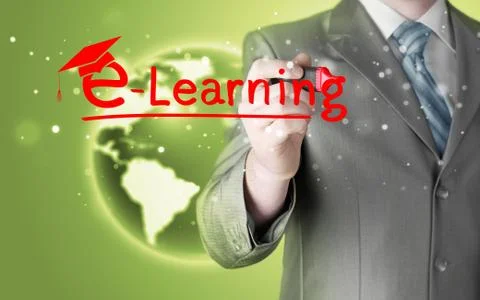 Business man writing e-learning concept Stock Illustration