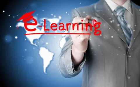 Business man writing e-learning concept Stock Illustration