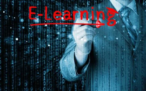 Business man writing e-learning concept Stock-Illustration