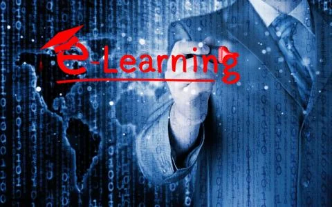 Business man writing e-learning concept Stock Illustration