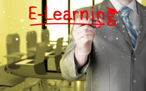 Business man writing e-learning concept 스톡 일러스트