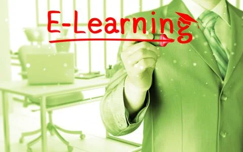Business man writing e-learning concept Stock-Illustration