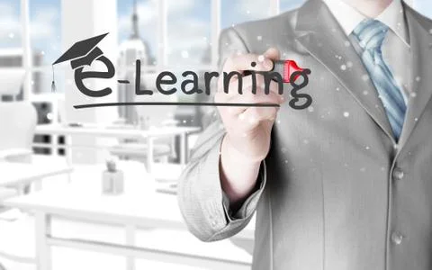 Business man writing e-learning concept Stock Illustration