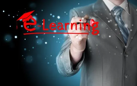 Business man writing e-learning concept Stock Illustration