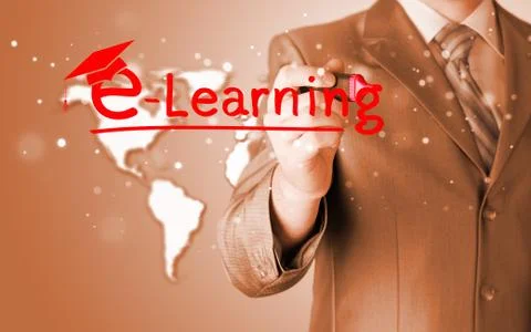 Business man writing e-learning concept Stock Illustration