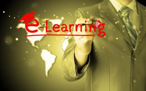 Business man writing e-learning concept Stock Illustration