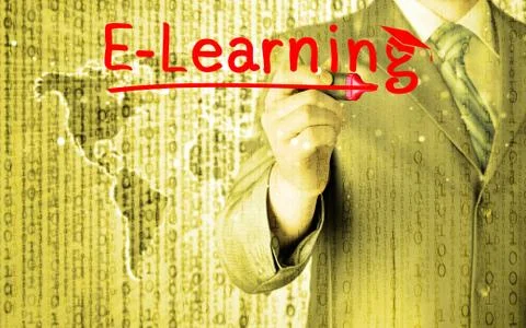 Business man writing e-learning concept Stock-Illustration