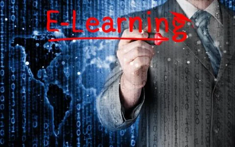 Business man writing e-learning concept Stock-Illustration