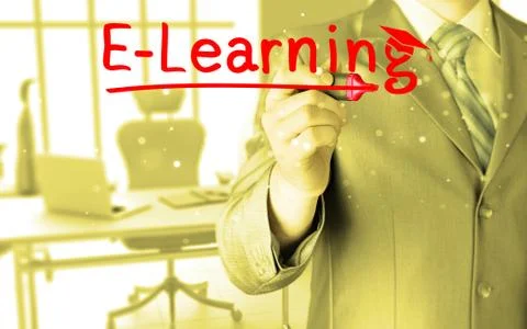 Business man writing e-learning concept 스톡 일러스트