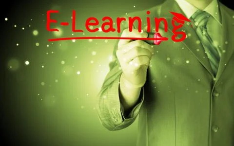 Business man writing e-learning concept Illustrazione stock