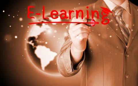 Business man writing e-learning concept Stock Illustration