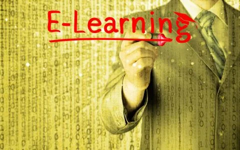 Business man writing e-learning concept Illustrazione stock