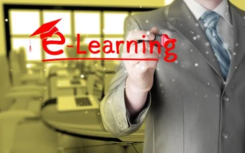 Business man writing e-learning concept Stock Illustration