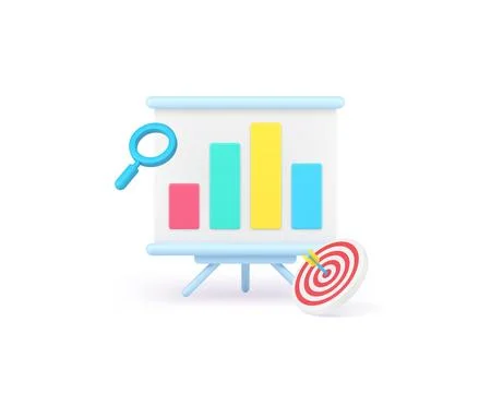 Business management analyzing report graph marketing strategy presentation 3d Stock Illustration