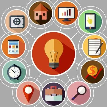 Business management and data analytics icon set Illustrazione stock