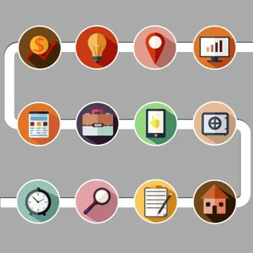 Business management and data analytics icon set Illustrazione stock
