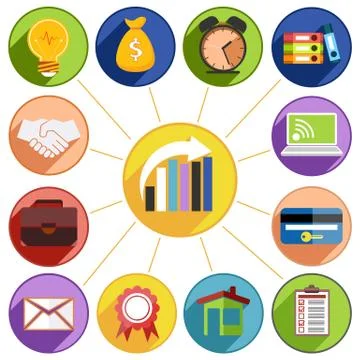 Business management and data analytics icon set Stock Illustration