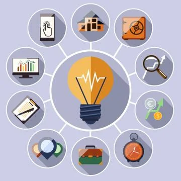 Business management and data analytics icon set Illustrazione stock