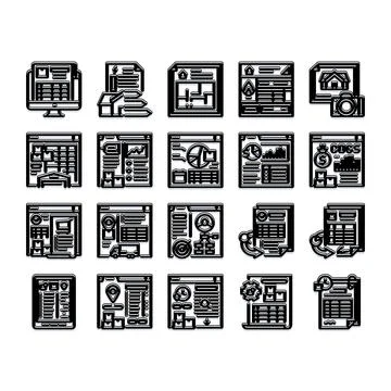 Business management data analytics finance logistics icons Stockillustratie