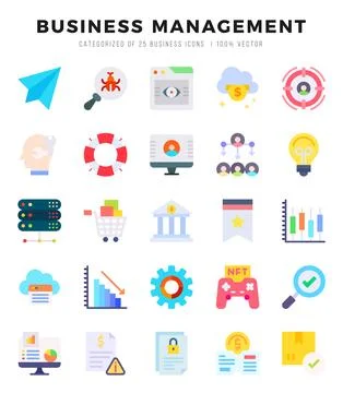 Business Management elements. Flat web icon set. Simple vector illustration. Illustrazione stock