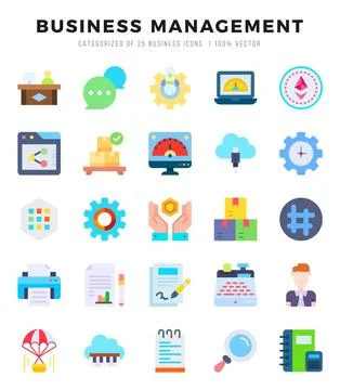 Business Management elements. Flat web icon set. Simple vector illustration. Stock Illustration