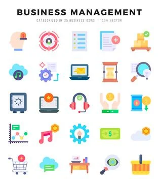Business Management elements. Flat web icon set. Simple vector illustration. Illustrazione stock