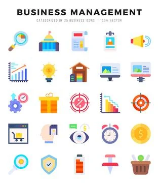Business Management elements. Flat web icon set. Simple vector illustration. Illustrazione stock