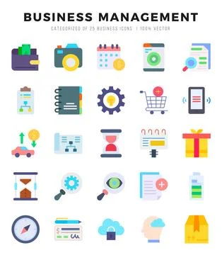 Business Management elements. Flat web icon set. Simple vector illustration. Stock Illustration
