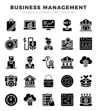 Business Management elements. Glyph web icon set. Simple vector illustration. Stock Illustration