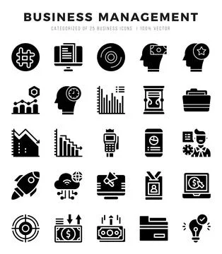 Business Management elements. Glyph web icon set. Simple vector illustration. Stock Illustration