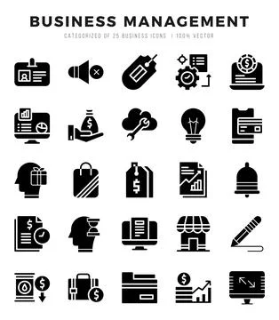 Business Management elements. Glyph web icon set. Simple vector illustration. Stock Illustration