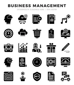 Business Management elements. Glyph web icon set. Simple vector illustration. Stock Illustration