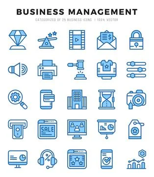 Business Management elements. Two Color web icon set. Simple vector illustr.. Stock Illustration