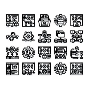 Business management process development and technology solution icons イラスト素材