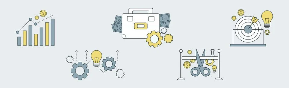 Business Management Process Flat Line Icon Vector Set Stock Illustration