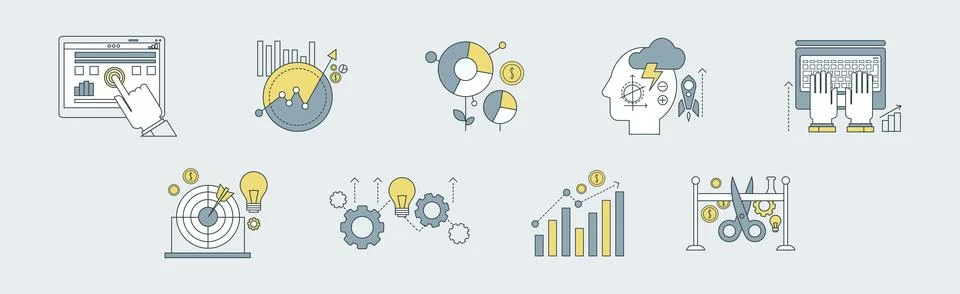 Business Management Process Flat Line Icon Vector Set イラスト素材