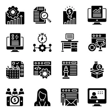 Business Management Solid Icons Pack Stock Illustration