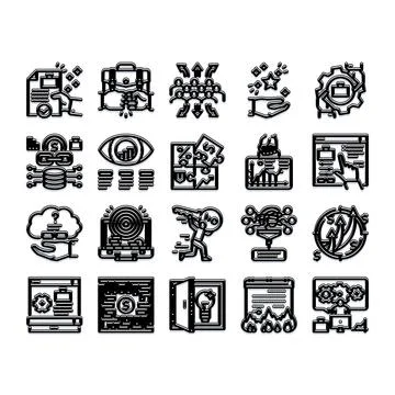 Business management strategy and problem solving conceptual icons set Illustrazione stock