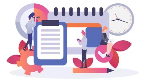 Business management task, vector illustration. Flat man woman people character Illustrazione stock