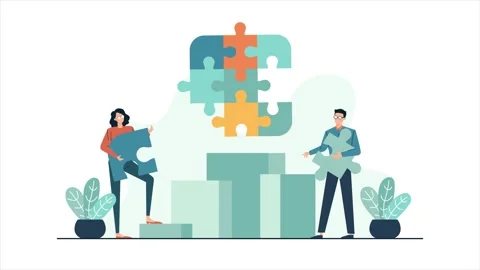 Business management team with puzzle problem solving concept animated Stock Footage 279535200