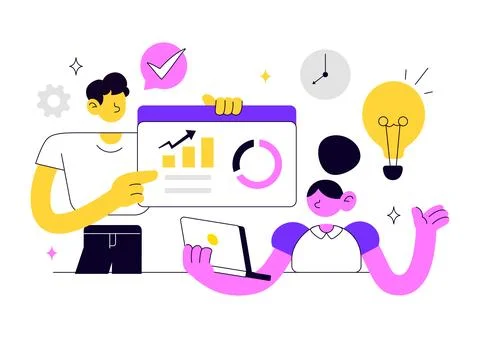 Business Management Vector Illustration Featuring Teamwork, Strategy, Plann.. Stock Illustration