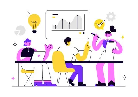 Business Management Vector Illustration Featuring Teamwork, Strategy, Plann.. Stock Illustration