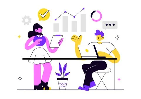Business Management Vector Illustration Featuring Teamwork, Strategy, Plann.. Stock Illustration
