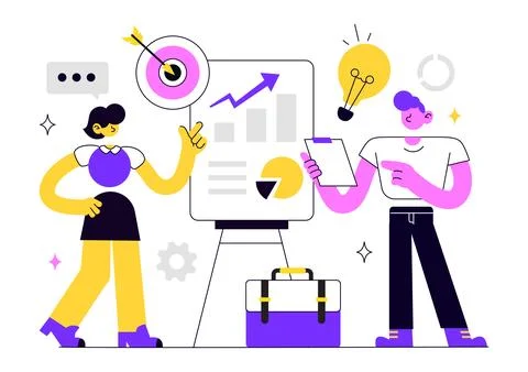 Business Management Vector Illustration Featuring Teamwork, Strategy, Plann.. Stock Illustration