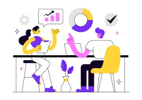 Business Management Vector Illustration Featuring Teamwork, Strategy, Plann.. Stock Illustration