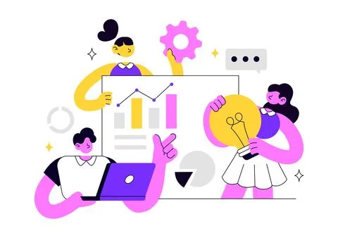 Business Management Vector Illustration Featuring Teamwork, Strategy, Plann.. Stock Illustration
