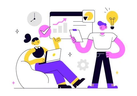 Business Management Vector Illustration Featuring Teamwork, Strategy, Plann.. Stock Illustration