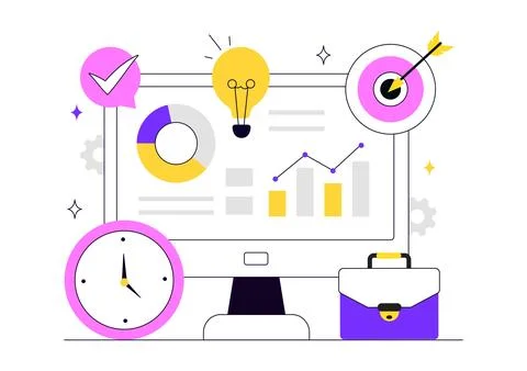 Business Management Vector Illustration Featuring Teamwork, Strategy, Plann.. Stock Illustration