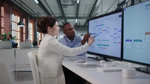 Business Manager And Software Developer Optimize Automated Workflow Together Video stock 341004522