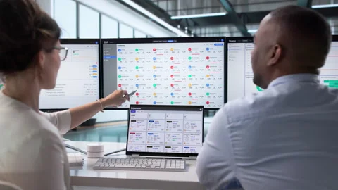 Business Manager And Software Developer Discuss ERP System Stockbeeldmateriaal 342974759